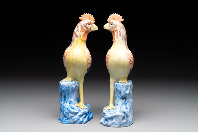 * A pair of Chinese polychrome-glazed models of roosters, 18/19th C.