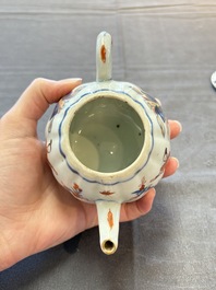 Three Chinese Imari-style teapots and two blue and white jugs, Kangxi