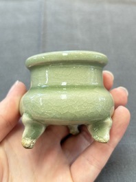 A rare and small Chinese Yaozhou celadon-glazed tripod censer, Jin