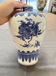 A Chinese blue and white 'sanduo' 'meiping' vase, 18th C.