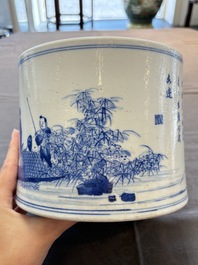 A fine Chinese blue and white 'fishermen and poem' bitong, Shang 賞 seal mark, Kangxi
