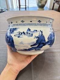 A Chinese blue and white 'Ba Xian Zhu Shou 八仙祝壽' censer, Kangxi