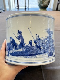 A fine Chinese blue and white 'fishermen and poem' bitong, Shang 賞 seal mark, Kangxi