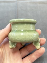 A rare and small Chinese Yaozhou celadon-glazed tripod censer, Jin