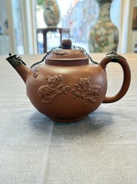 A Dutch Delft Yixing-style red earthenware teapot and cover, Ary De Milde mark, late 17th C.