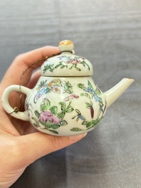 Four Chinese blue, white and famille rose covered teapots, Tongzhi and Hu Mao Ji 胡茂記 mark, Kangxi and later