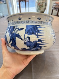 A Chinese blue and white 'Ba Xian Zhu Shou 八仙祝壽' censer, Kangxi