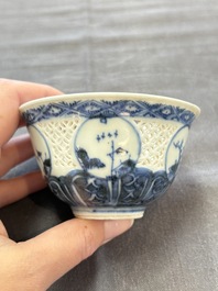 A pair of reticulated Chinese blue and white 'Hatcher Cargo' shipwreck bowls, Transitional period