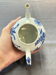 A Chinese blue and white 'antiquities' teapot and cover, Jiajing mark, Kangxi