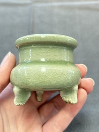 A rare and small Chinese Yaozhou celadon-glazed tripod censer, Jin