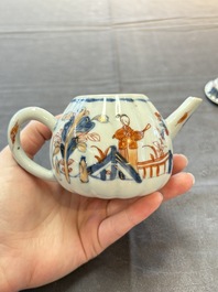 Three Chinese Imari-style teapots and two blue and white jugs, Kangxi
