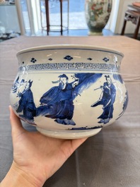 A Chinese blue and white 'Ba Xian Zhu Shou 八仙祝壽' censer, Kangxi