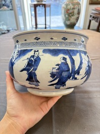 A Chinese blue and white 'Ba Xian Zhu Shou 八仙祝壽' censer, Kangxi
