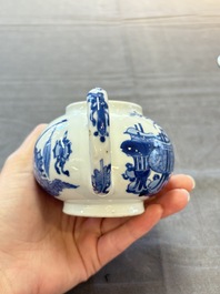 A Chinese blue and white 'antiquities' teapot and cover, Jiajing mark, Kangxi