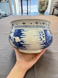 A Chinese blue and white 'Ba Xian Zhu Shou 八仙祝壽' censer, Kangxi