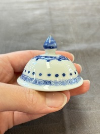 A Chinese blue and white 'antiquities' teapot and cover, Jiajing mark, Kangxi