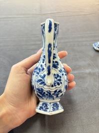 Three Chinese Imari-style teapots and two blue and white jugs, Kangxi