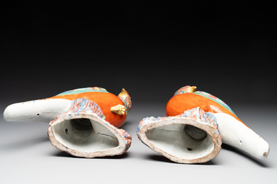 * A pair of famille rose-style models of pheasants, Samson, Paris, 19th C.
