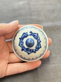 A Chinese blue and white 'antiquities' teapot and cover, Jiajing mark, Kangxi