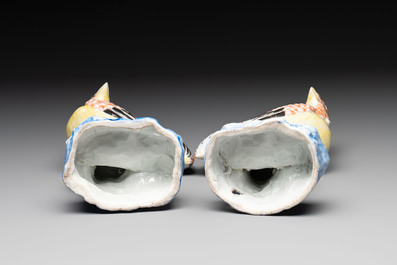 * A pair of Chinese polychrome-glazed models of roosters, 18/19th C.