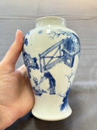 A fine Chinese blue and white 'Tao Yuanming 陶渊明' vase, Chenghua mark, Kangxi