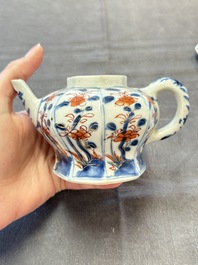 Three Chinese Imari-style teapots and two blue and white jugs, Kangxi