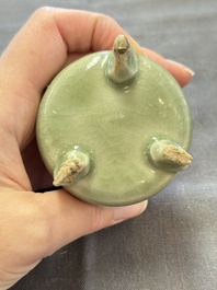 A rare and small Chinese Yaozhou celadon-glazed tripod censer, Jin