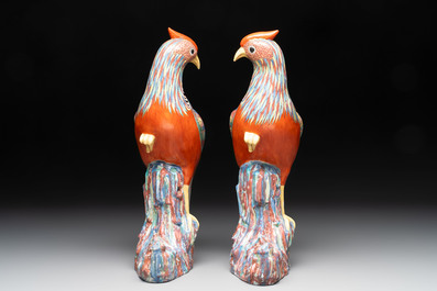 * A pair of famille rose-style models of pheasants, Samson, Paris, 19th C.