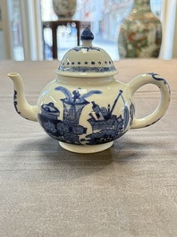 A Chinese blue and white 'antiquities' teapot and cover, Jiajing mark, Kangxi