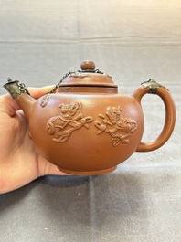 A Dutch Delft Yixing-style red earthenware teapot and cover, Ary De Milde mark, late 17th C.