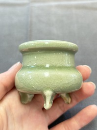 A rare and small Chinese Yaozhou celadon-glazed tripod censer, Jin
