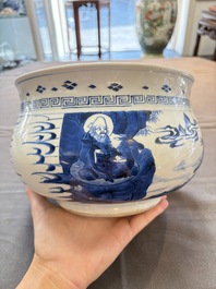 A Chinese blue and white 'Ba Xian Zhu Shou 八仙祝壽' censer, Kangxi