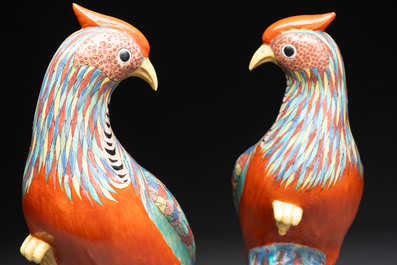 * A pair of famille rose-style models of pheasants, Samson, Paris, 19th C.