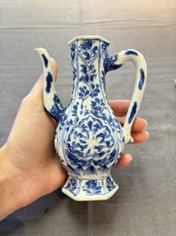 Three Chinese Imari-style teapots and two blue and white jugs, Kangxi