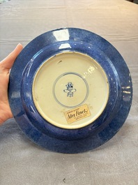 A pair of fine Chinese famille verte powder-blue-ground 'bird on branch' plates, Kangxi