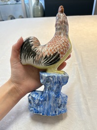 * A pair of Chinese polychrome-glazed models of roosters, 18/19th C.