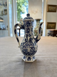 Three Chinese Imari-style teapots and two blue and white jugs, Kangxi