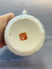 Four Chinese blue, white and famille rose covered teapots, Tongzhi and Hu Mao Ji 胡茂記 mark, Kangxi and later