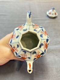 Three Chinese Imari-style teapots and two blue and white jugs, Kangxi