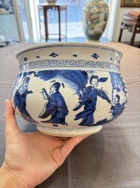 A Chinese blue and white 'Ba Xian Zhu Shou 八仙祝壽' censer, Kangxi