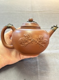 A Dutch Delft Yixing-style red earthenware teapot and cover, Ary De Milde mark, late 17th C.
