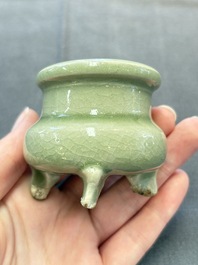 A rare and small Chinese Yaozhou celadon-glazed tripod censer, Jin