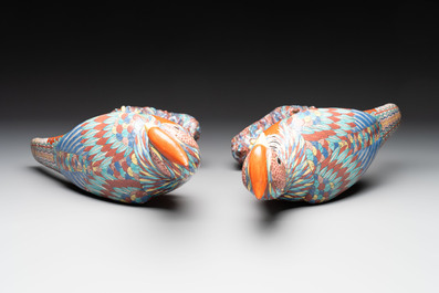 * A pair of famille rose-style models of pheasants, Samson, Paris, 19th C.