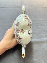 A Chinese famille rose peach-shaped 'Ma Gu Xian Shou 麻姑獻壽' and 'Sanxing' cadogan teapot, Jiaqing