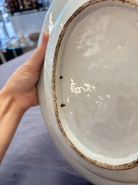 A Chinese Canton famille rose shaving bowl with figurative design, Qianlong
