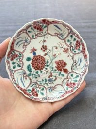 Six sets of Chinese famille rose cups and saucers, Yongzheng/Qianlong