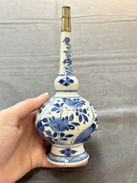 A Chinese blue, white and caf&eacute;-au-lait-ground and a blue and white rose water sprinkler, Kangxi