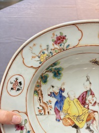 A Chinese Canton famille rose shaving bowl with figurative design, Qianlong