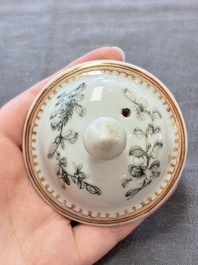 A Chinese grisaille teapot and cover with figural design, Qianlong