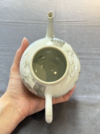 A Chinese grisaille teapot and cover with figural design, Qianlong